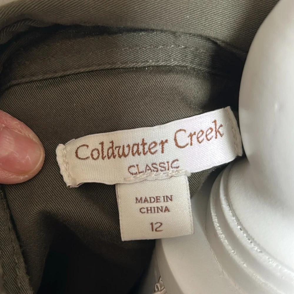 Coldwater Creek Women’s military style trench jacket,olive green, size 12, belt - Picture 7 of 9